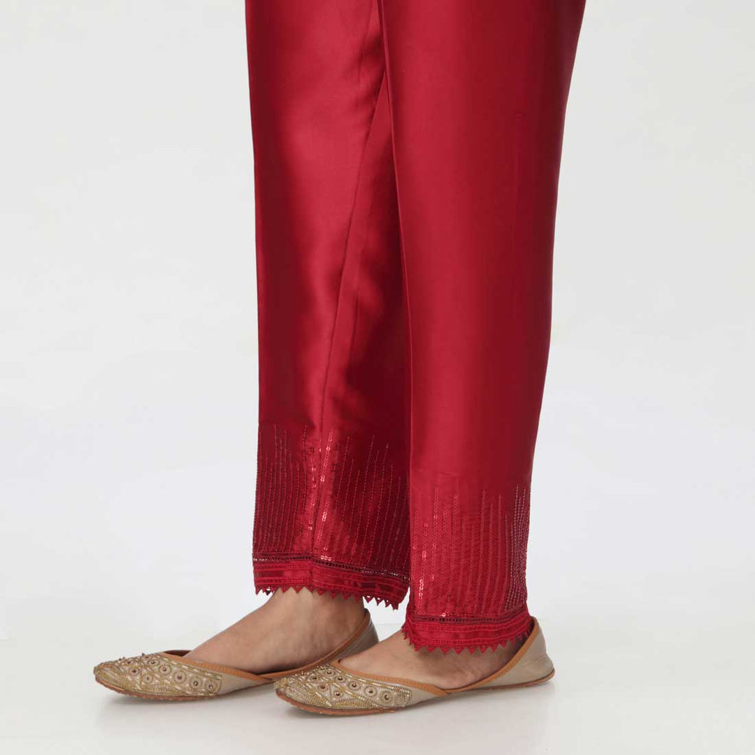 Maroon Embroidered Shamoz Silk Trouser PW3693