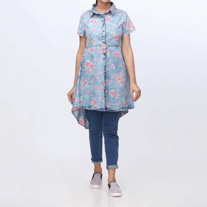 Denim Floral Button Through Shirt PW3953