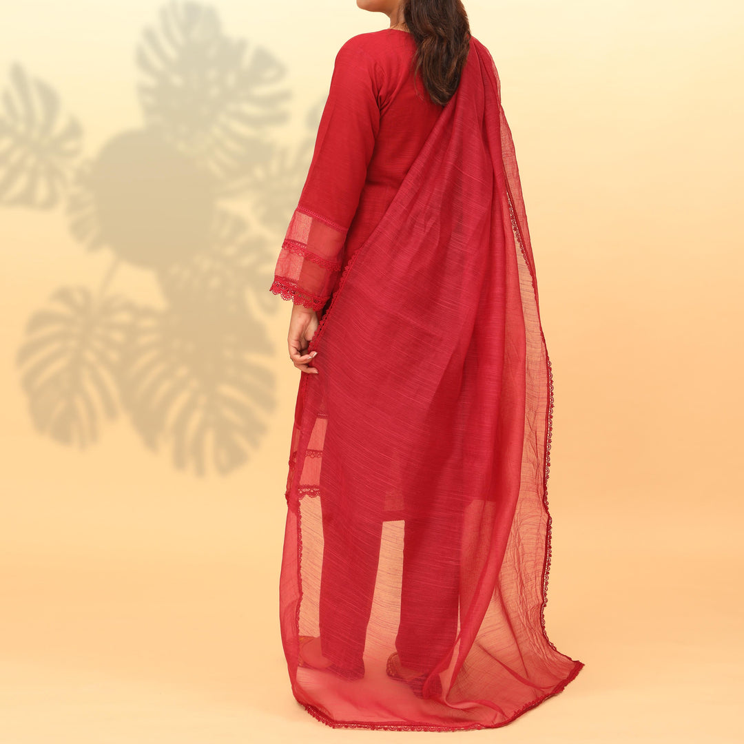 3PC- Dyed Khaddar With Laced Suit PW4038