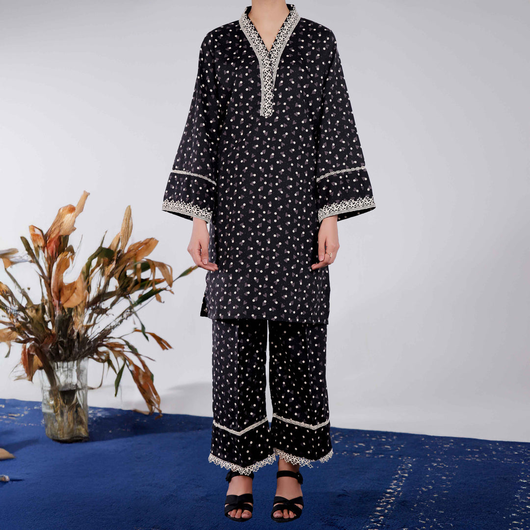 2PC- Printed Linen Suit PW4113