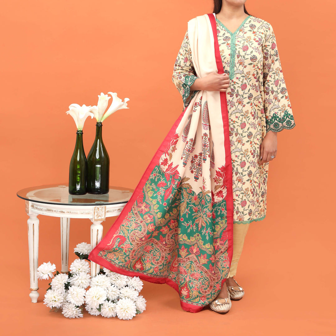 3PC- Embellished Khaddar Suit PW4146