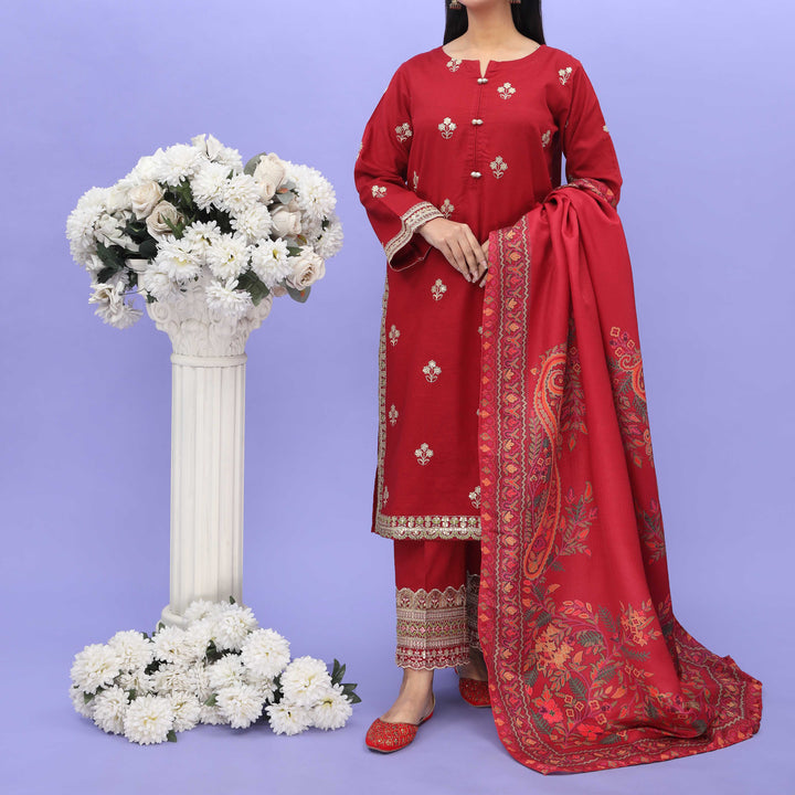 3PC- Embellished Khaddar Suit PW4160