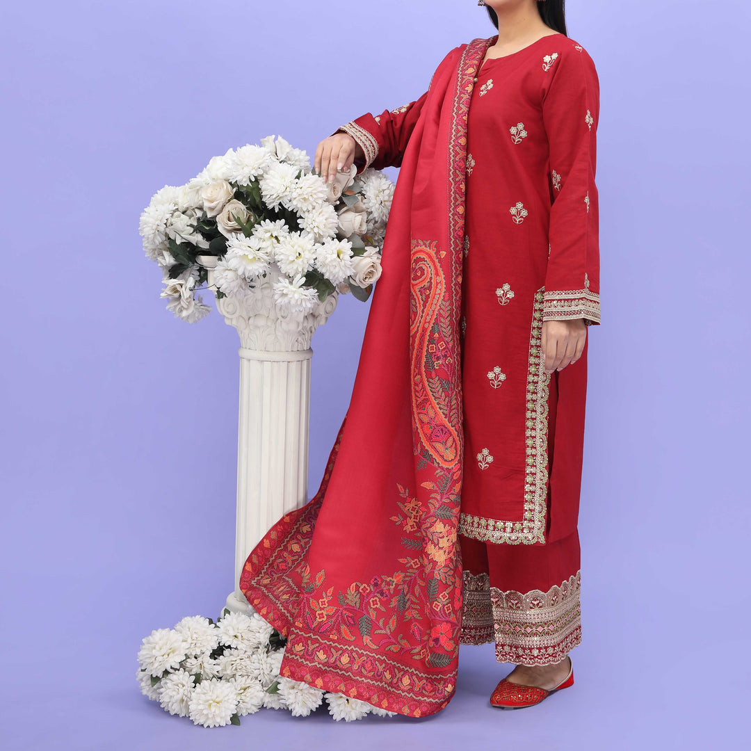 3PC- Embellished Khaddar Suit PW4160