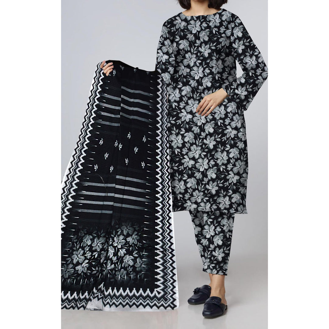 3 PC- Unstitched Digital Printed Bana Doriya Suit PW4383