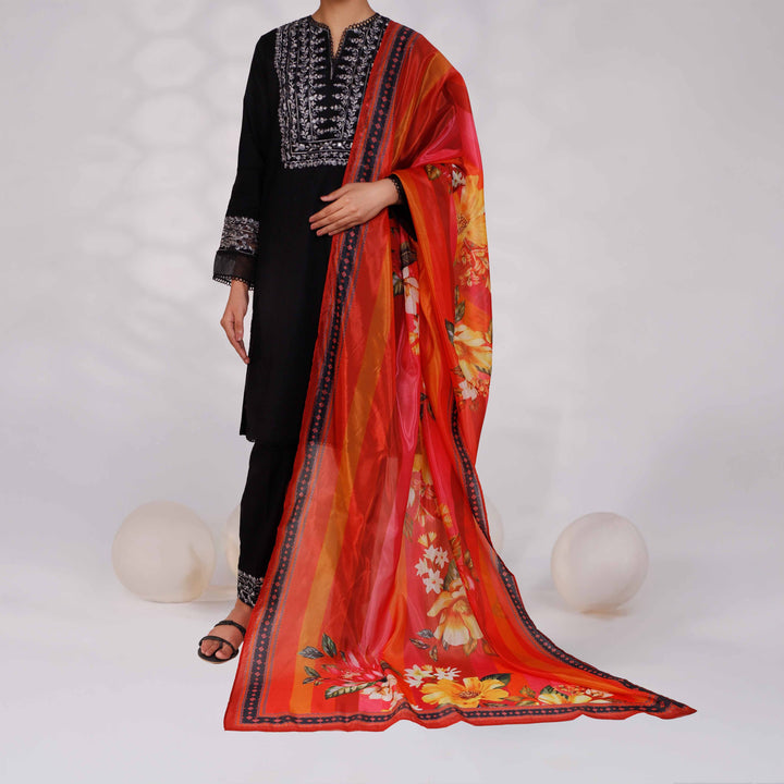 Orange Digital Printed Organza Dupatta PW4786