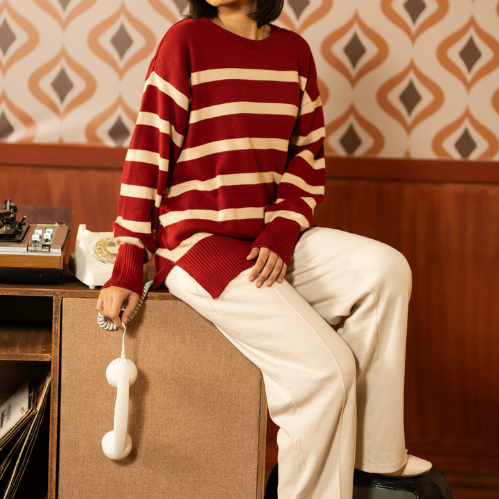 Maroon Cotton Thread Winter Sweater PW4805