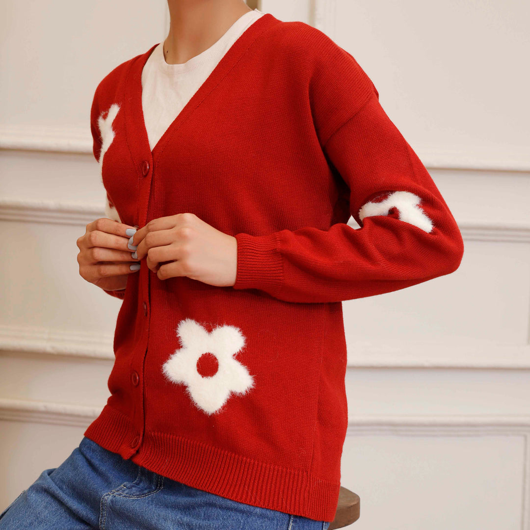 Maroon Cotton Thread Winter Sweater PW4813