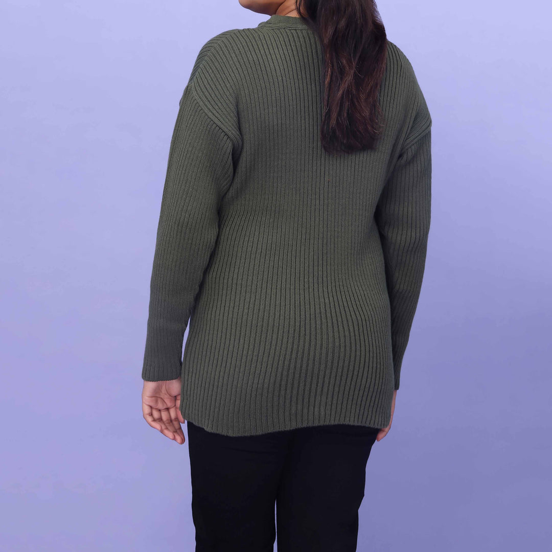 Green Cotton Thread Winter Sweater PW4817