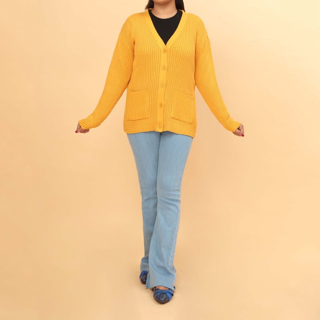 Mustard Cotton Thread Winter Sweater PW4819