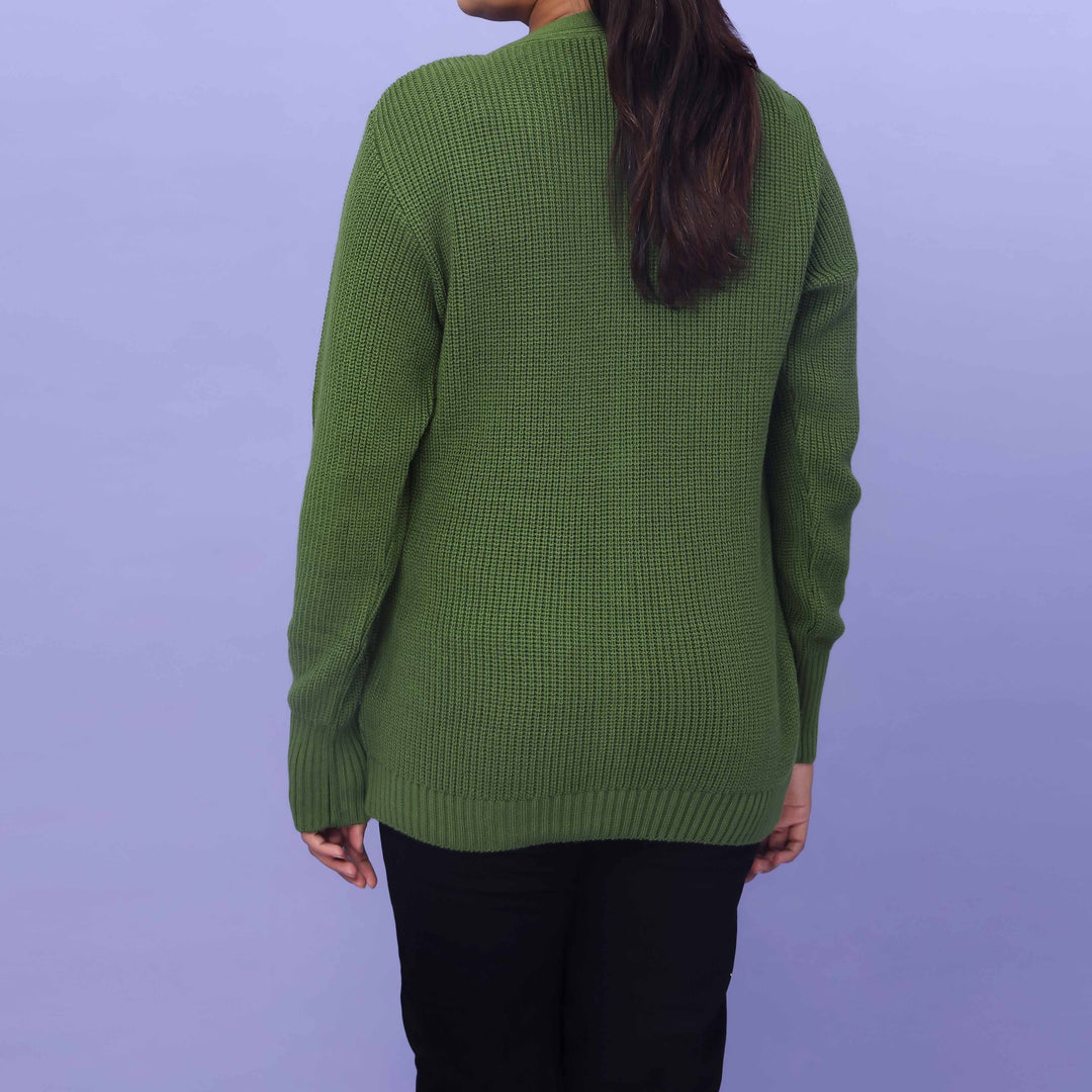 Green Cotton Thread Winter Sweater PW4821