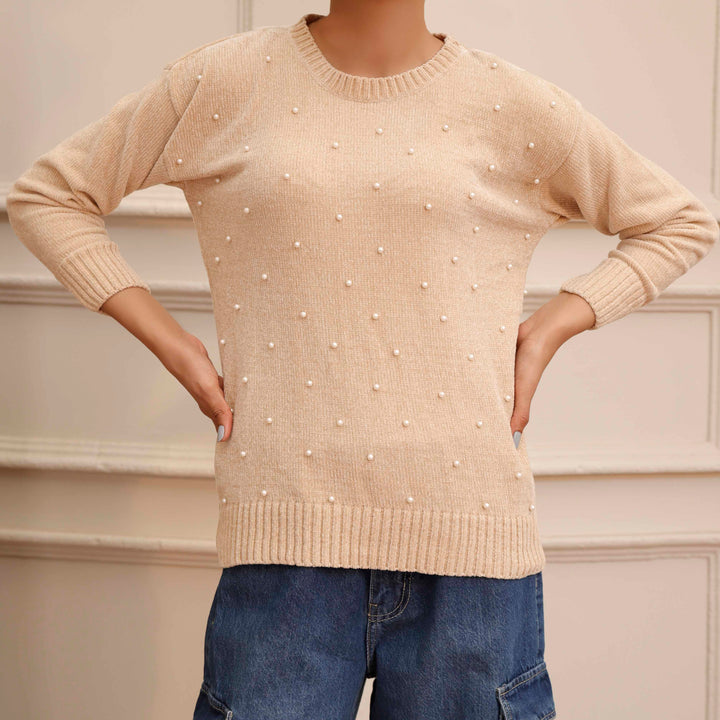 Cream Velvet Thread Winter Sweater PW4828