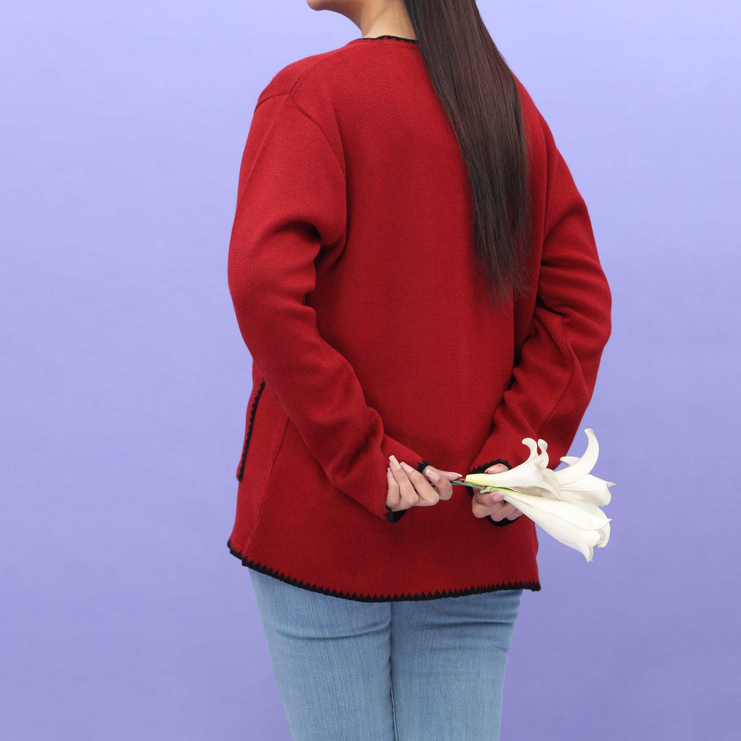 Maroon Cotton Thread Winter Sweater PW4830