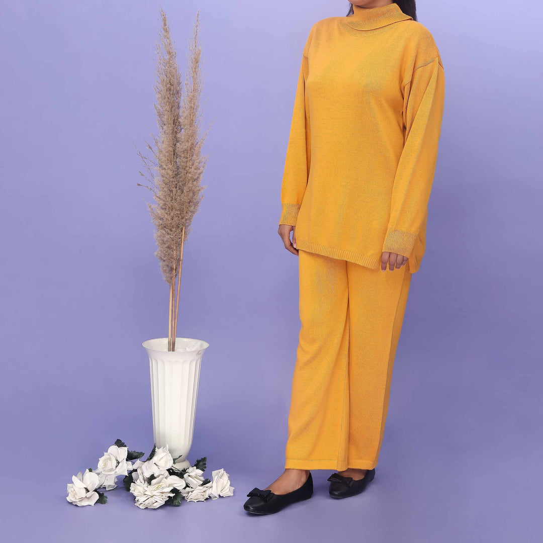 Mustard Cotton Thread Winter Sweaters Cord Set PW4861