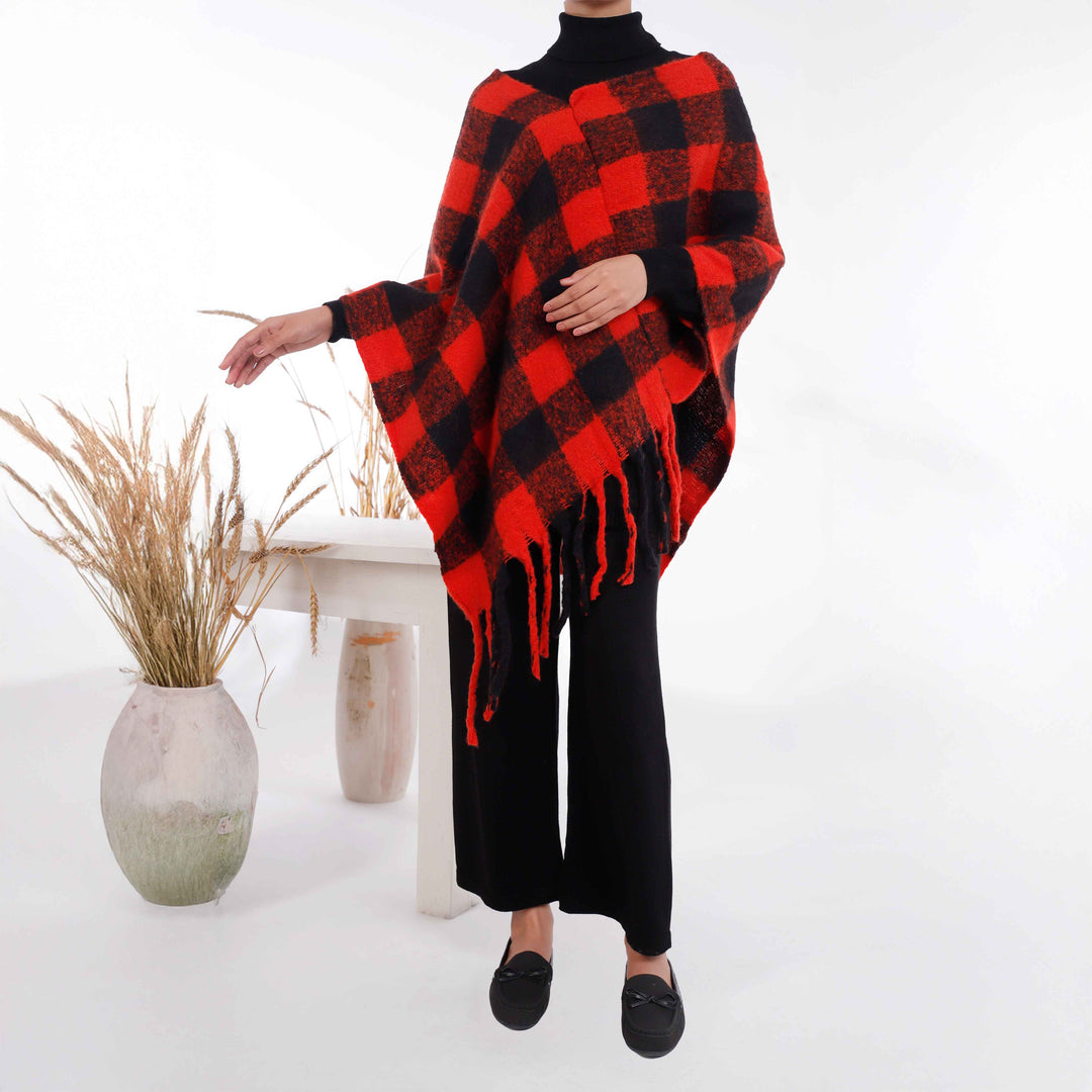 Red Winter Acrylic Cape Shawl PW4900