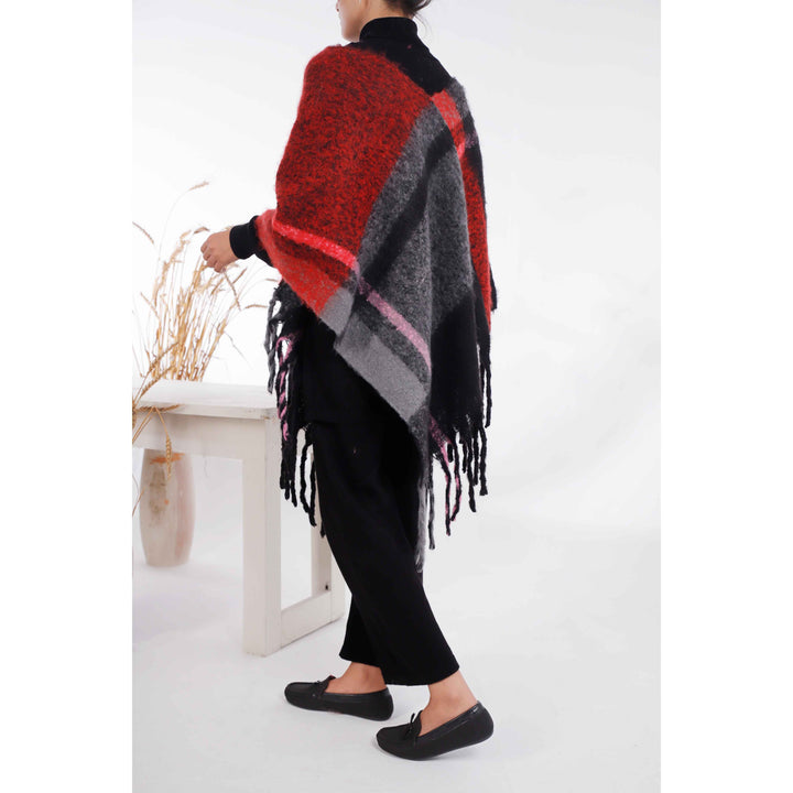 Maroon Winter Acrylic Cape Shawl PW4954