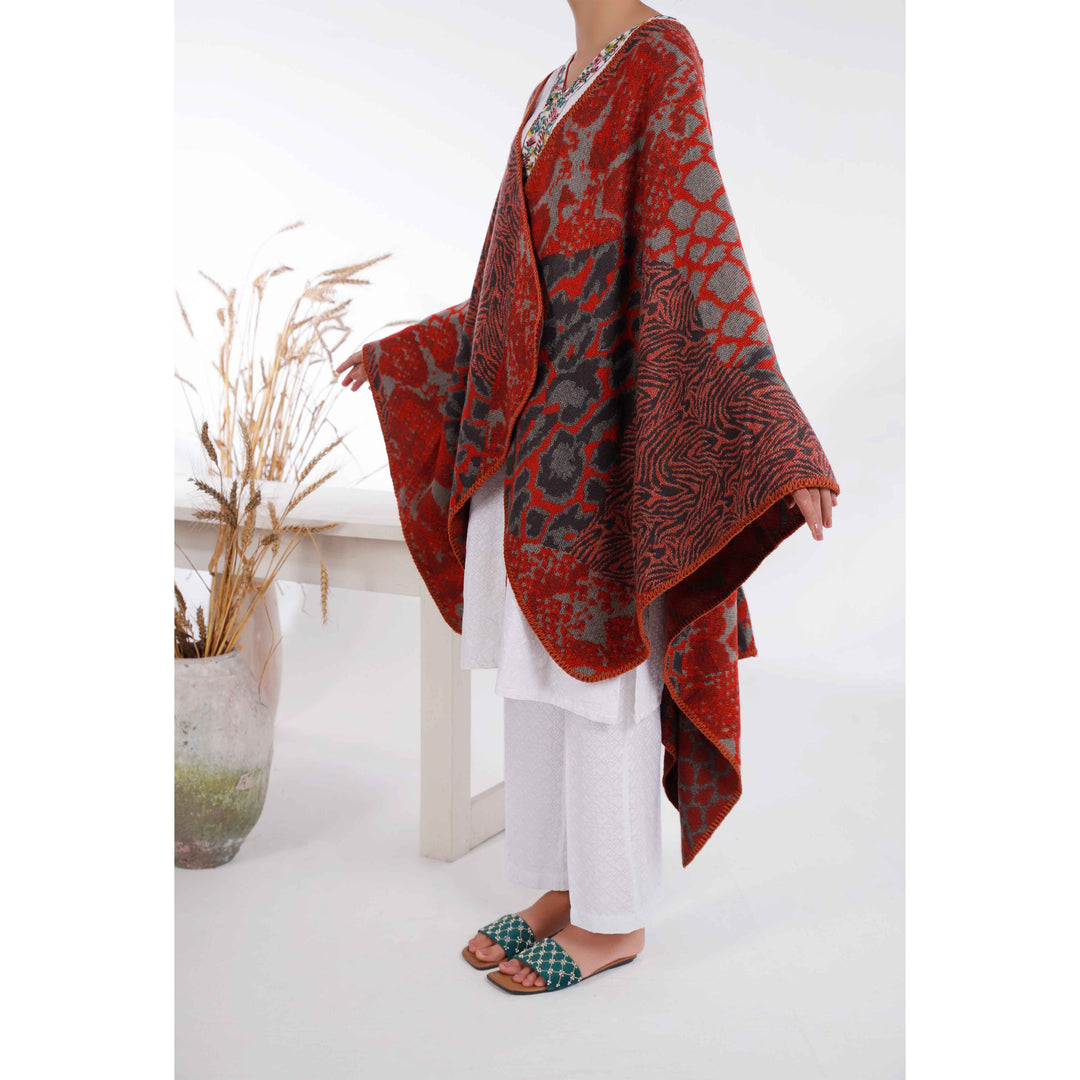 Red Winter Acrylic Cape Shawl PW4974