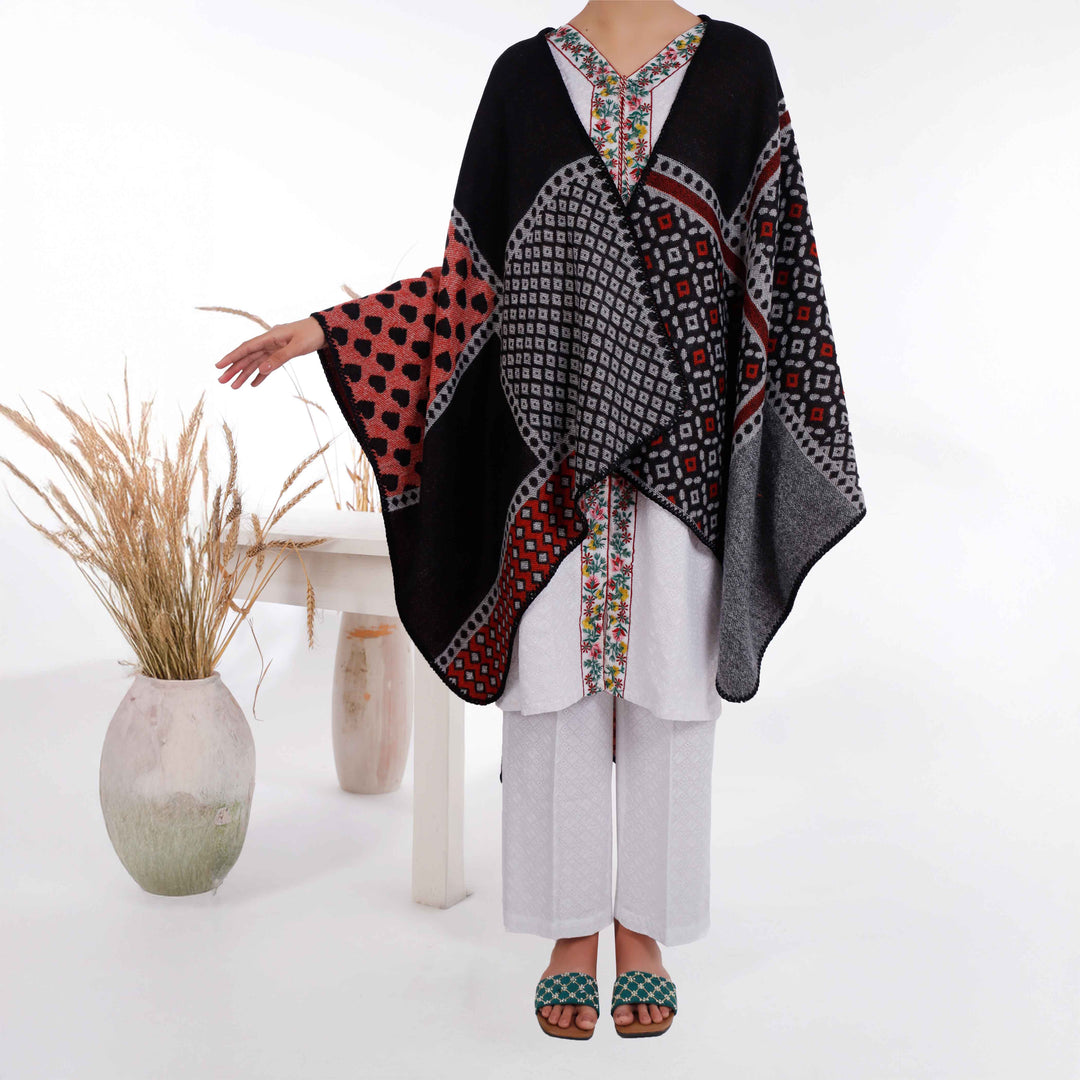 Red Winter Acrylic Cape Shawl PW4975