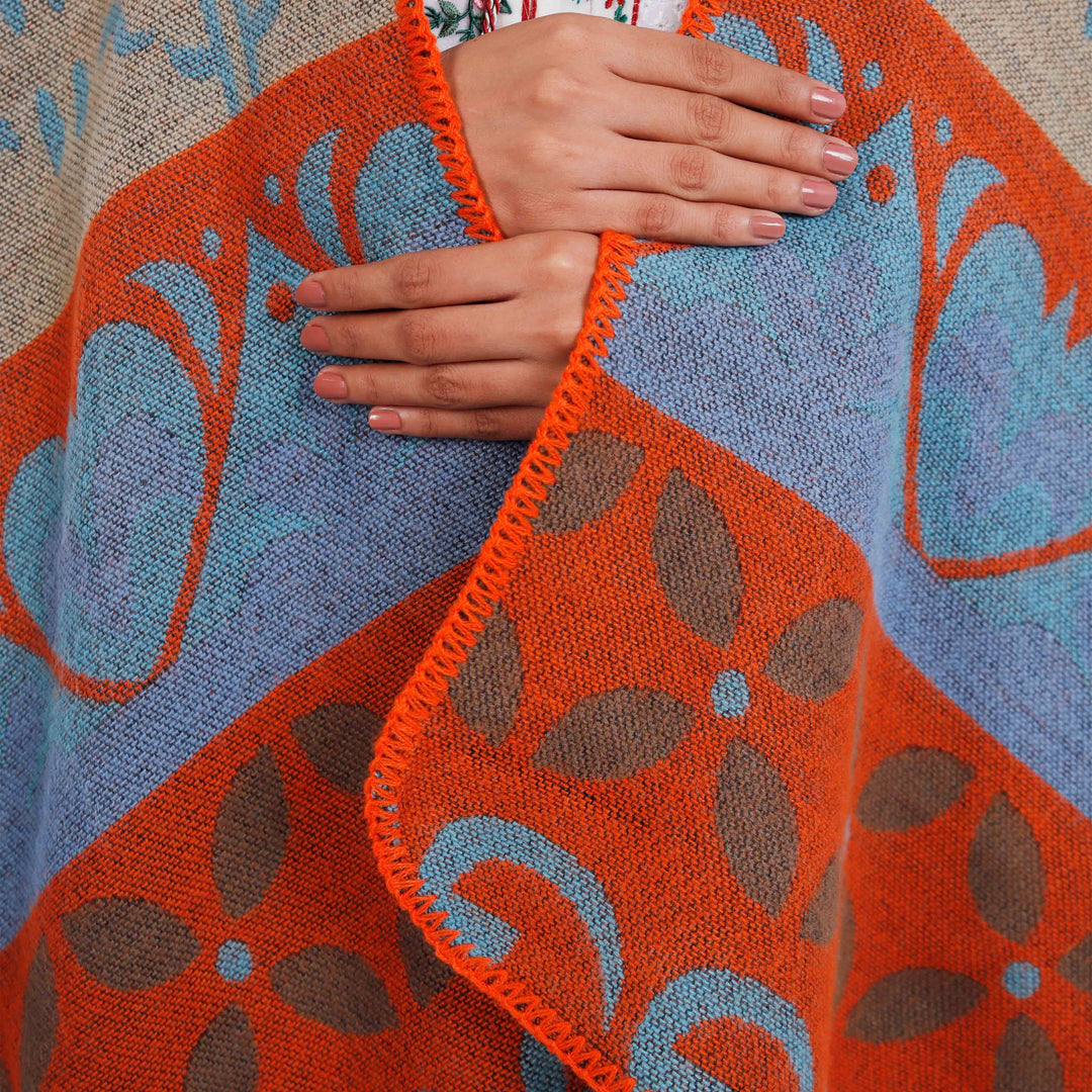 Orange Winter Acrylic Cape Shawl PW4988