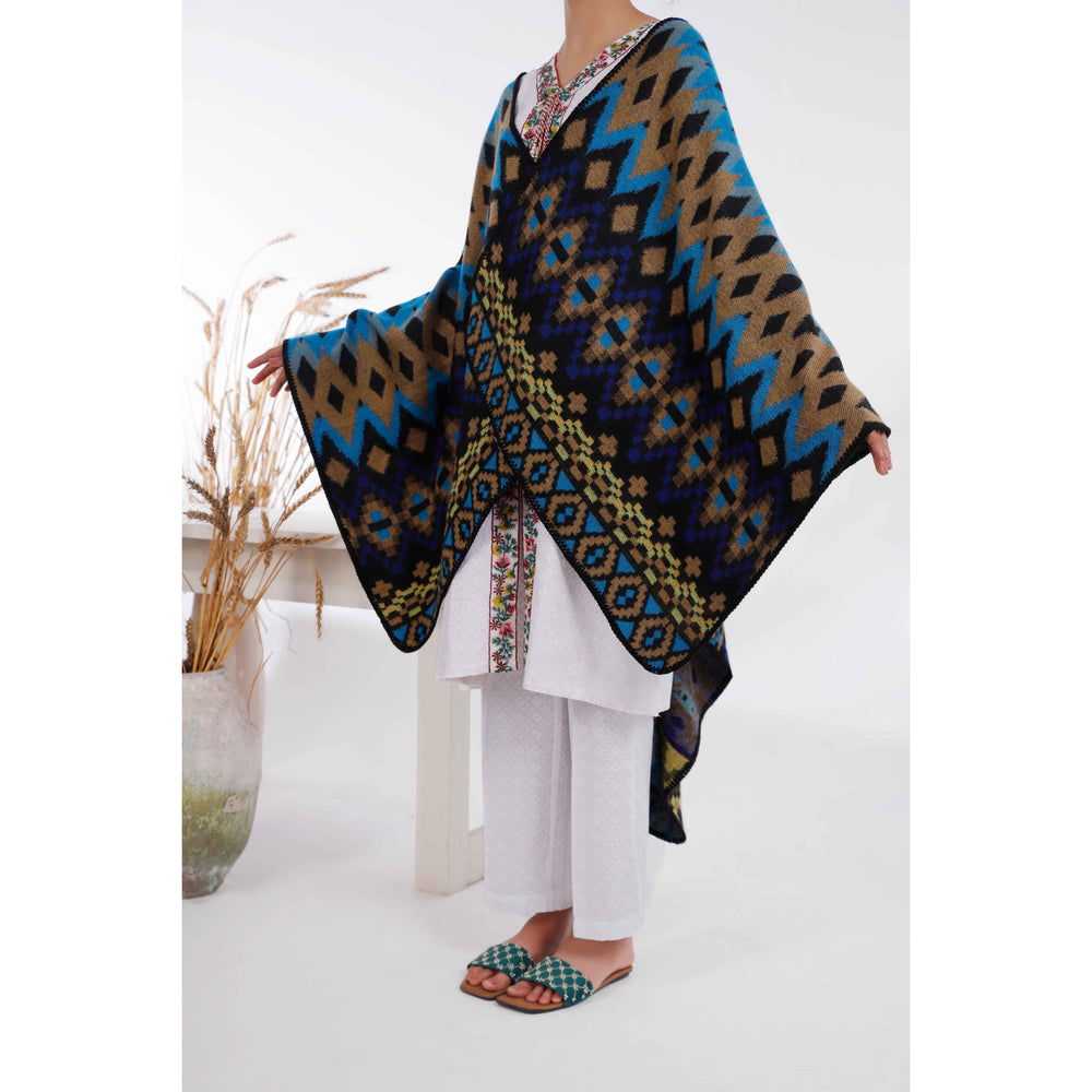 Blue Winter Acrylic Cape Shawl PW4991