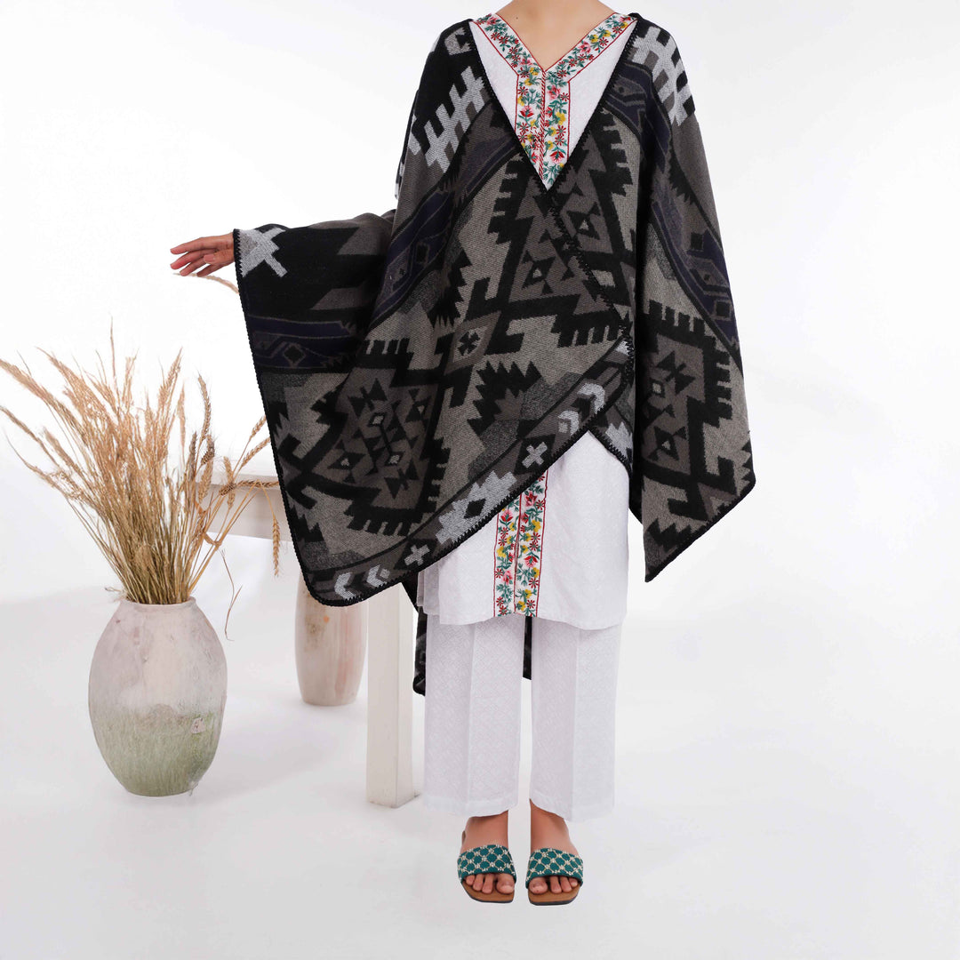 Grey Winter Acrylic Cape Shawl PW4993