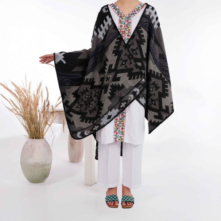 Grey Winter Acrylic Cape Shawl PW4993