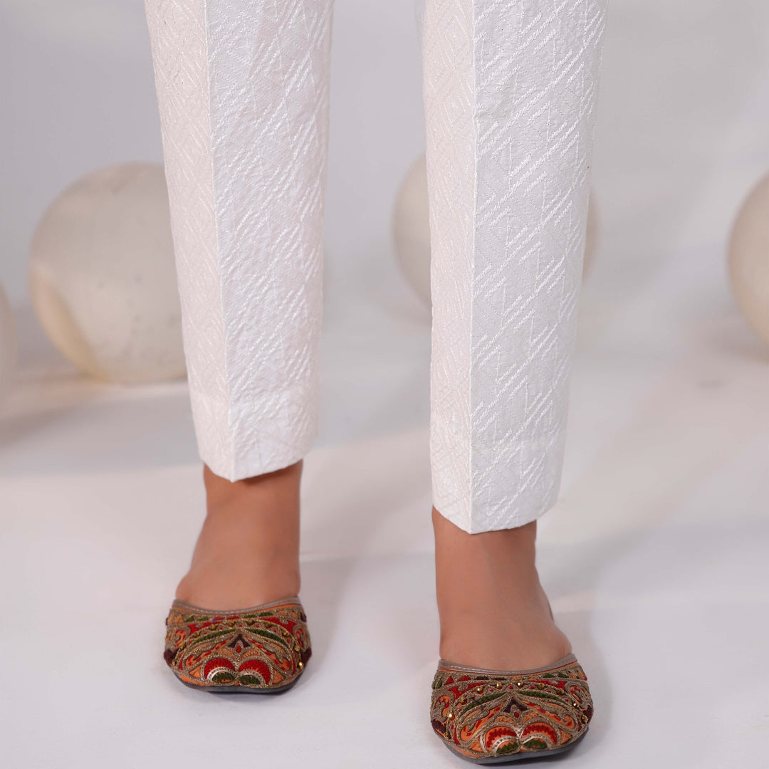 White Chikan Kari Embroidered Trouser PW9500