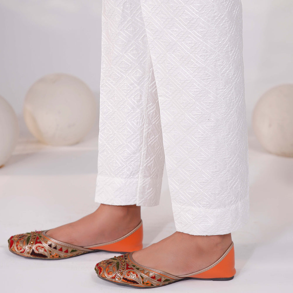 White Chikan Kari Embroidered Trouser PW9500