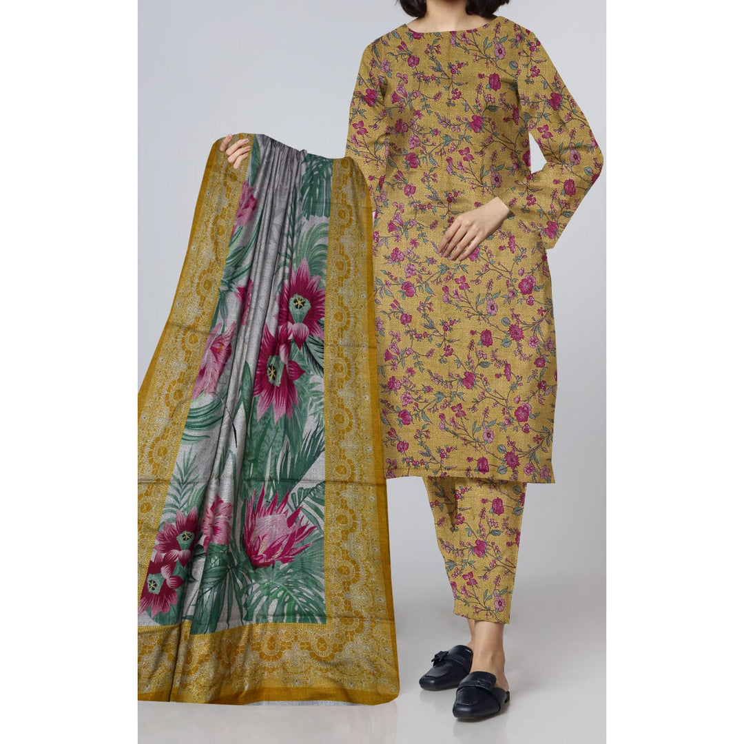 3PC- Unstitched Digital Printed Dhanak Suit PW9512