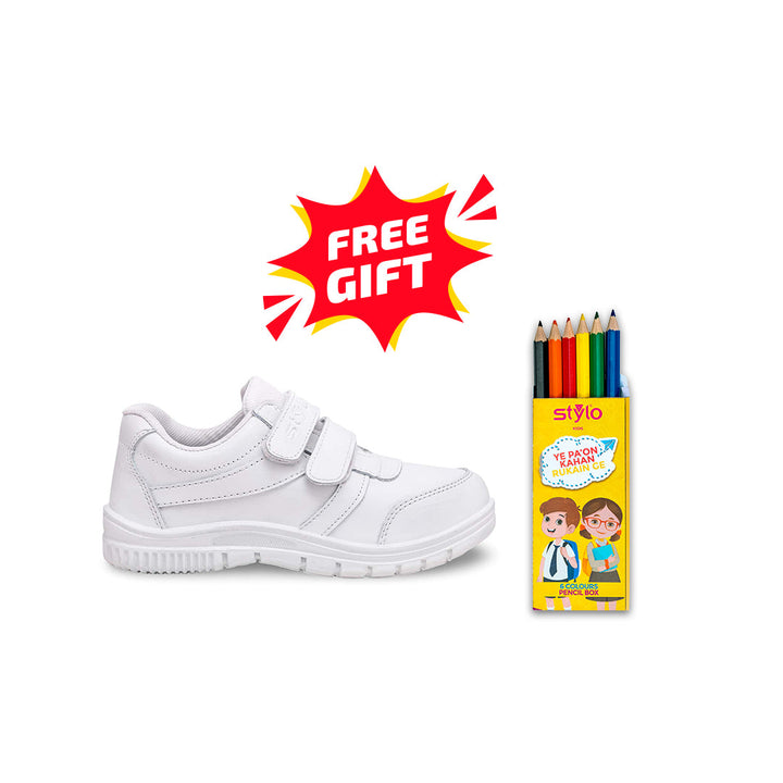 Boys White School Shoes SK1073