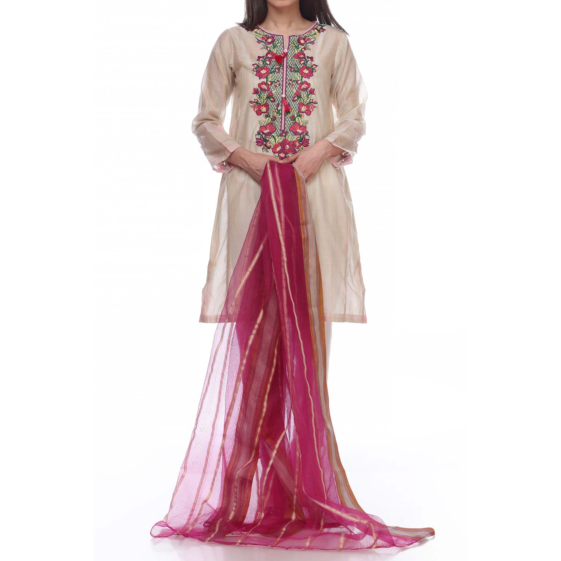 Purple Color Striper Net Dupatta PE1704