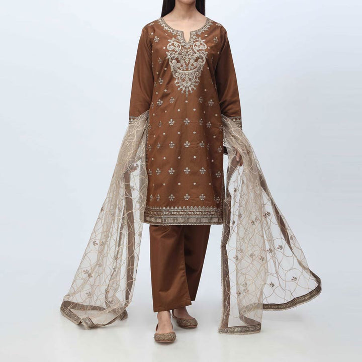 3PC- Embellished  Khadi Net Suit PF3050