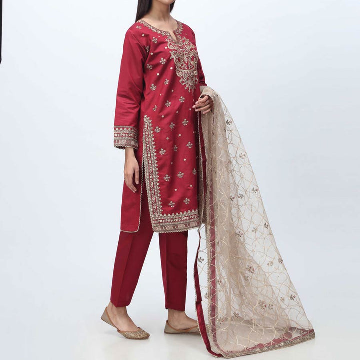 3PC- Embellished  Khadi Net Suit PF3050