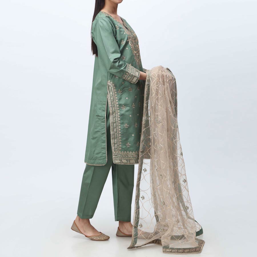 3PC- Embellished  Khadi Net Suit PF3050