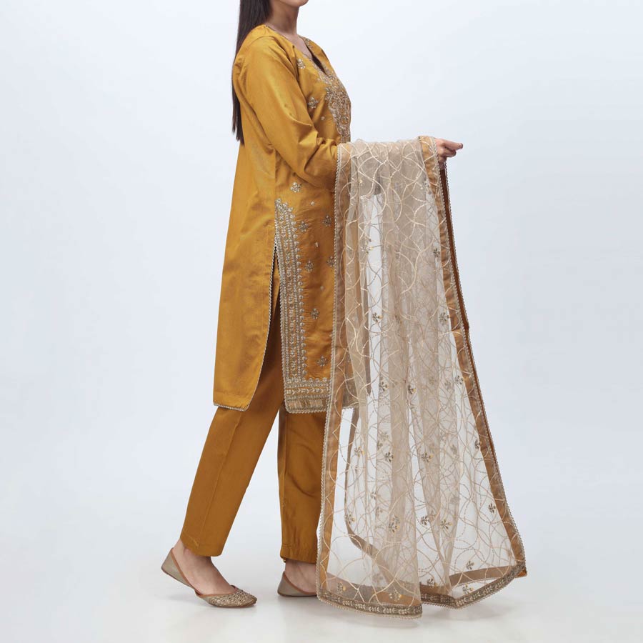 3PC- Embellished  Khadi Net Suit PF3050