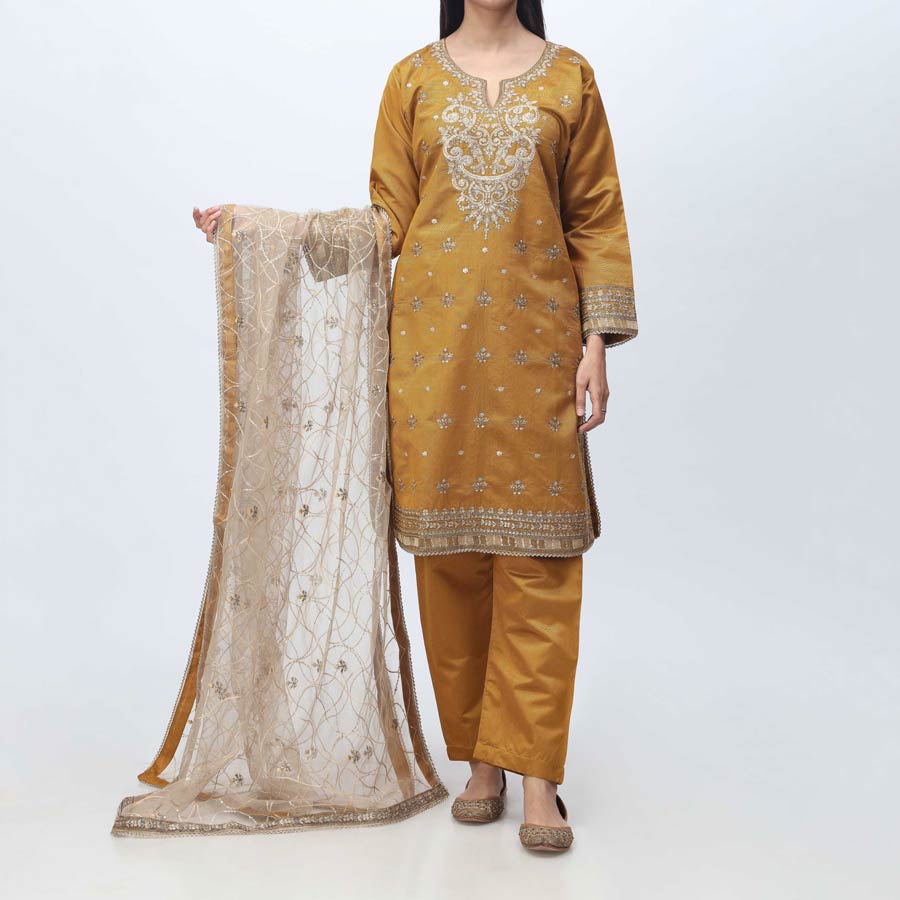 3PC- Embellished  Khadi Net Suit PF3050