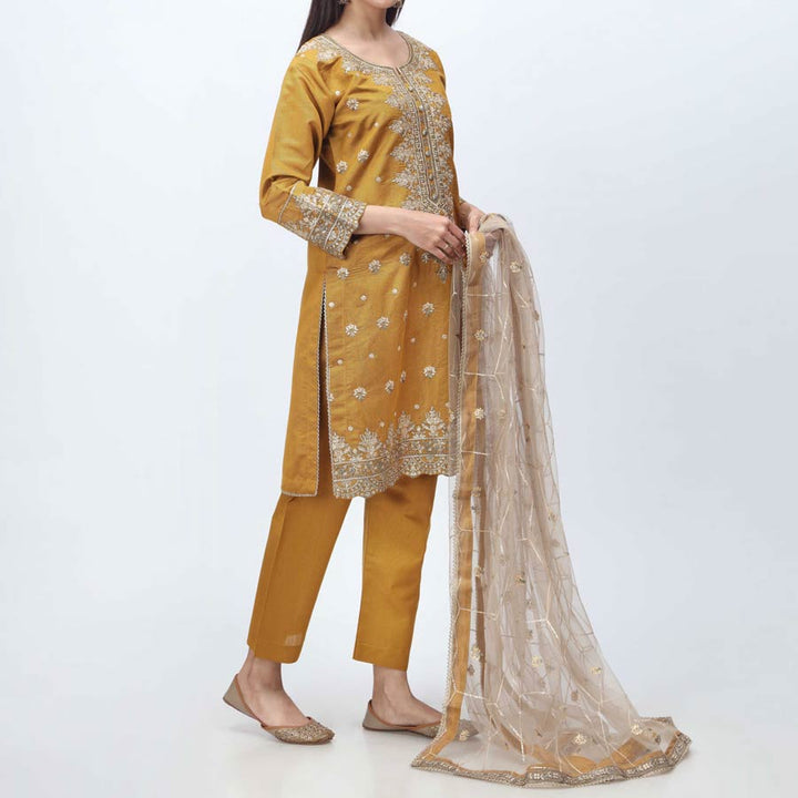 3PC- Embellished  Khadi Net Suit PF3052