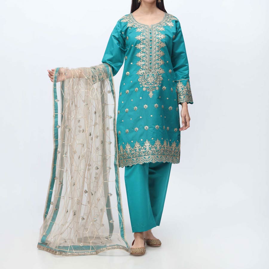 3PC- Embellished  Khadi Net Suit PF3052