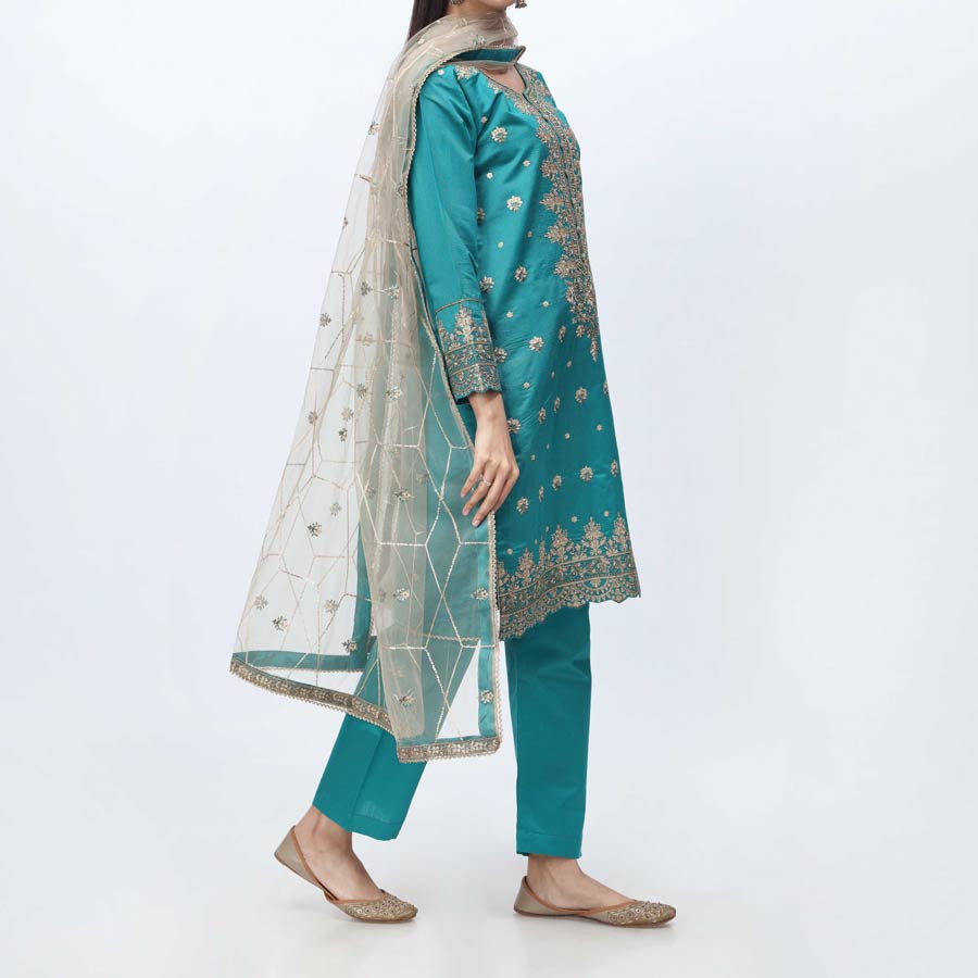 3PC- Embellished  Khadi Net Suit PF3052