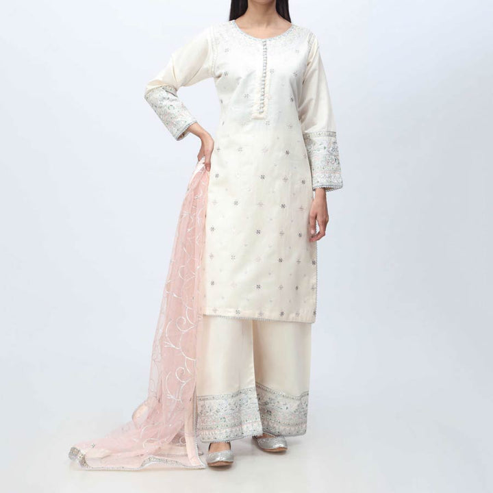 3PC- Embellished  Khadi Net Suit PF3055