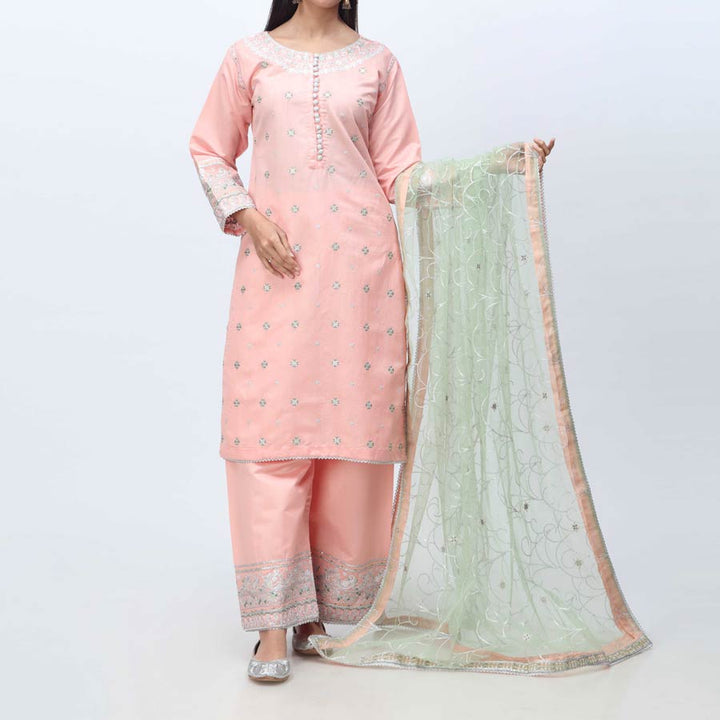 3PC- Embellished  Khadi Net Suit PF3055