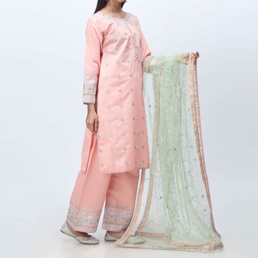 3PC- Embellished  Khadi Net Suit PF3055