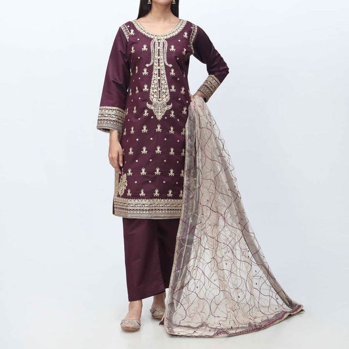 3PC- Embellished  Khadi Net Suit PF3066