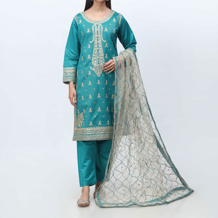 3PC- Embellished  Khadi Net Suit PF3066