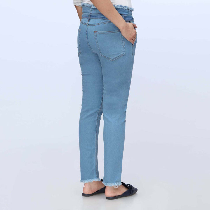 Sky Blue Belted Denim Pant PS1541