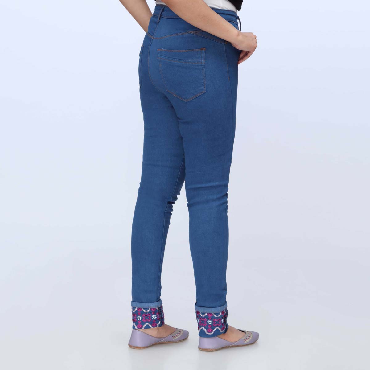Blue Embroidered Denim Pant PS1543