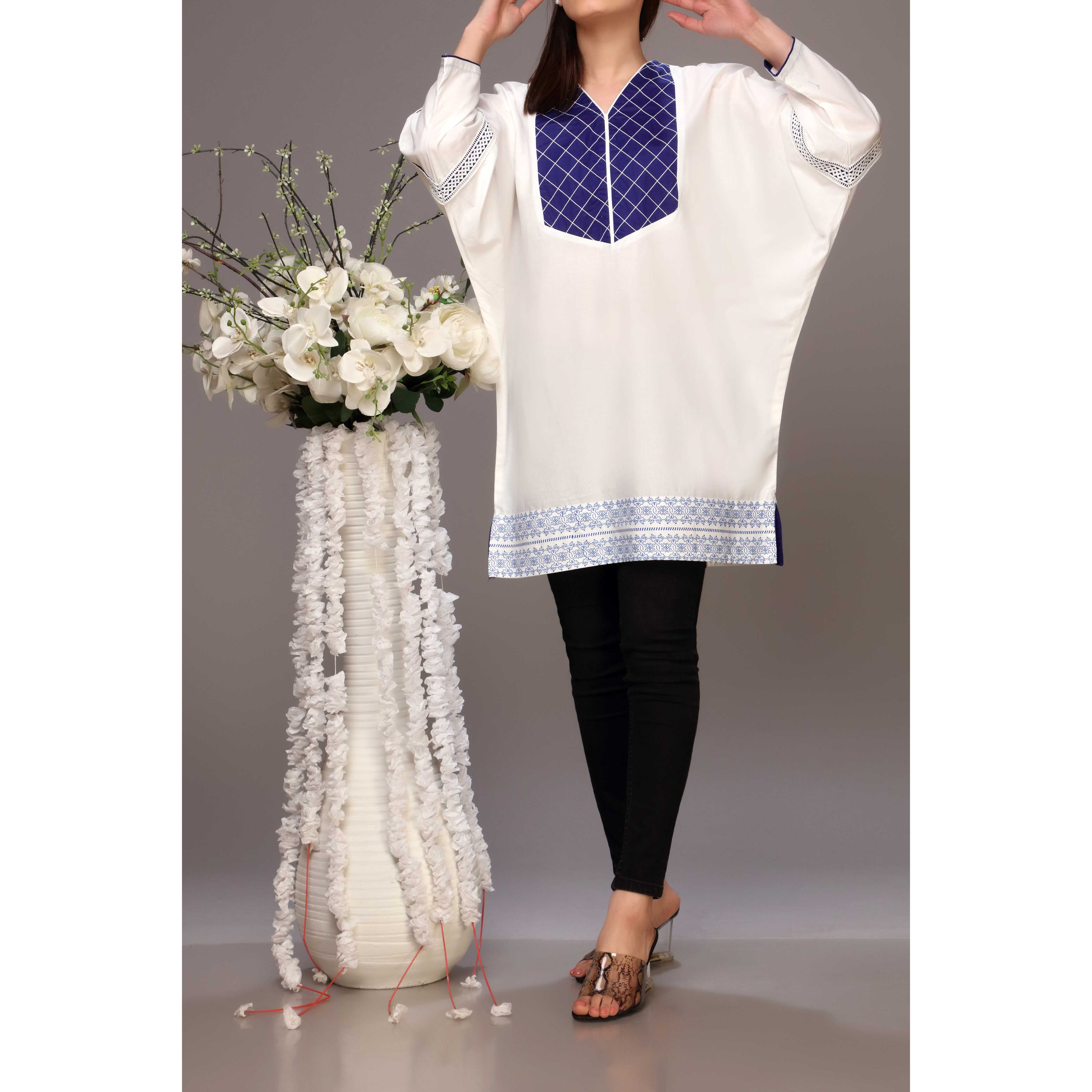 White Color Cambric Embellsihed Shirt PS2138