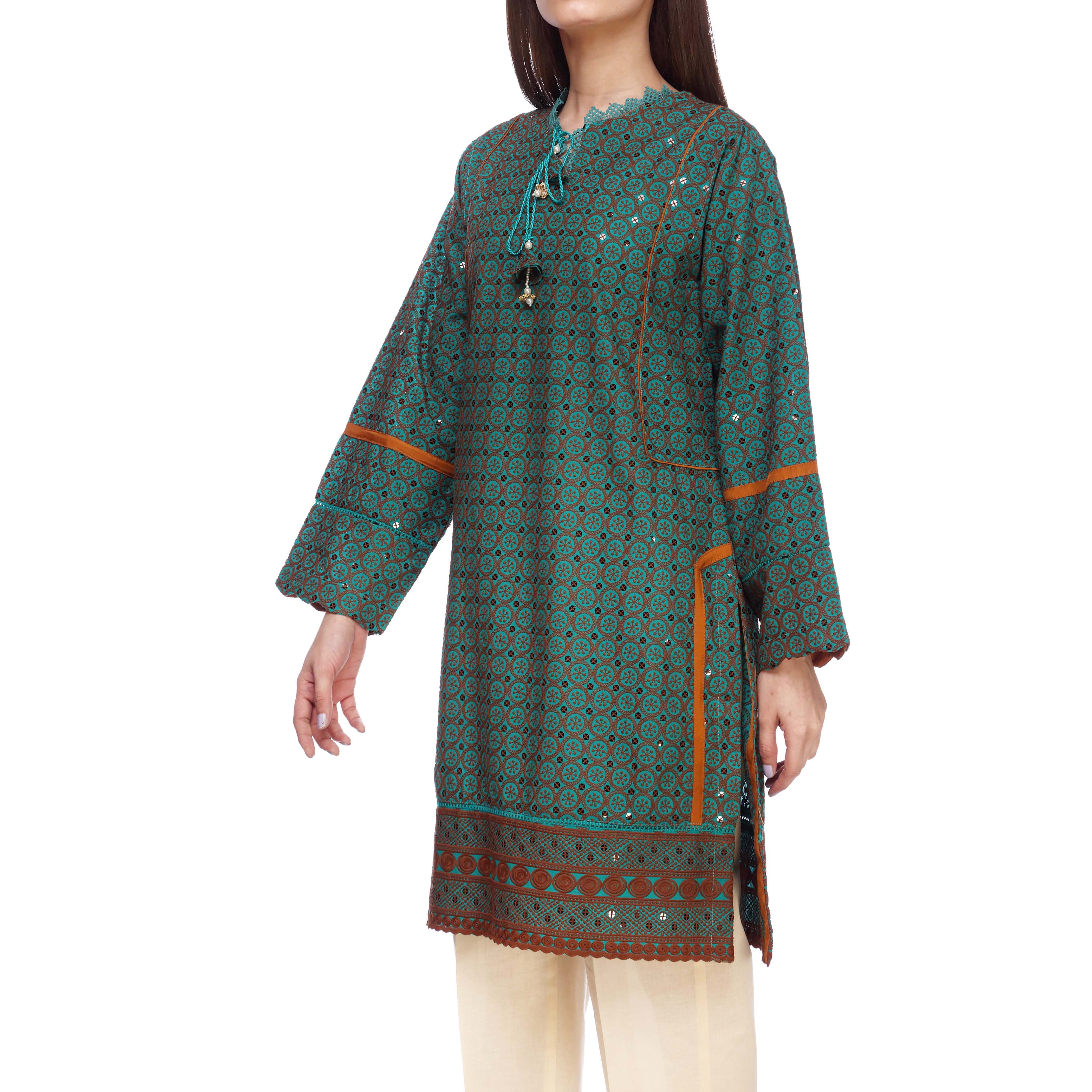 Green Color ChikanKari Embellished Shirt PS2169