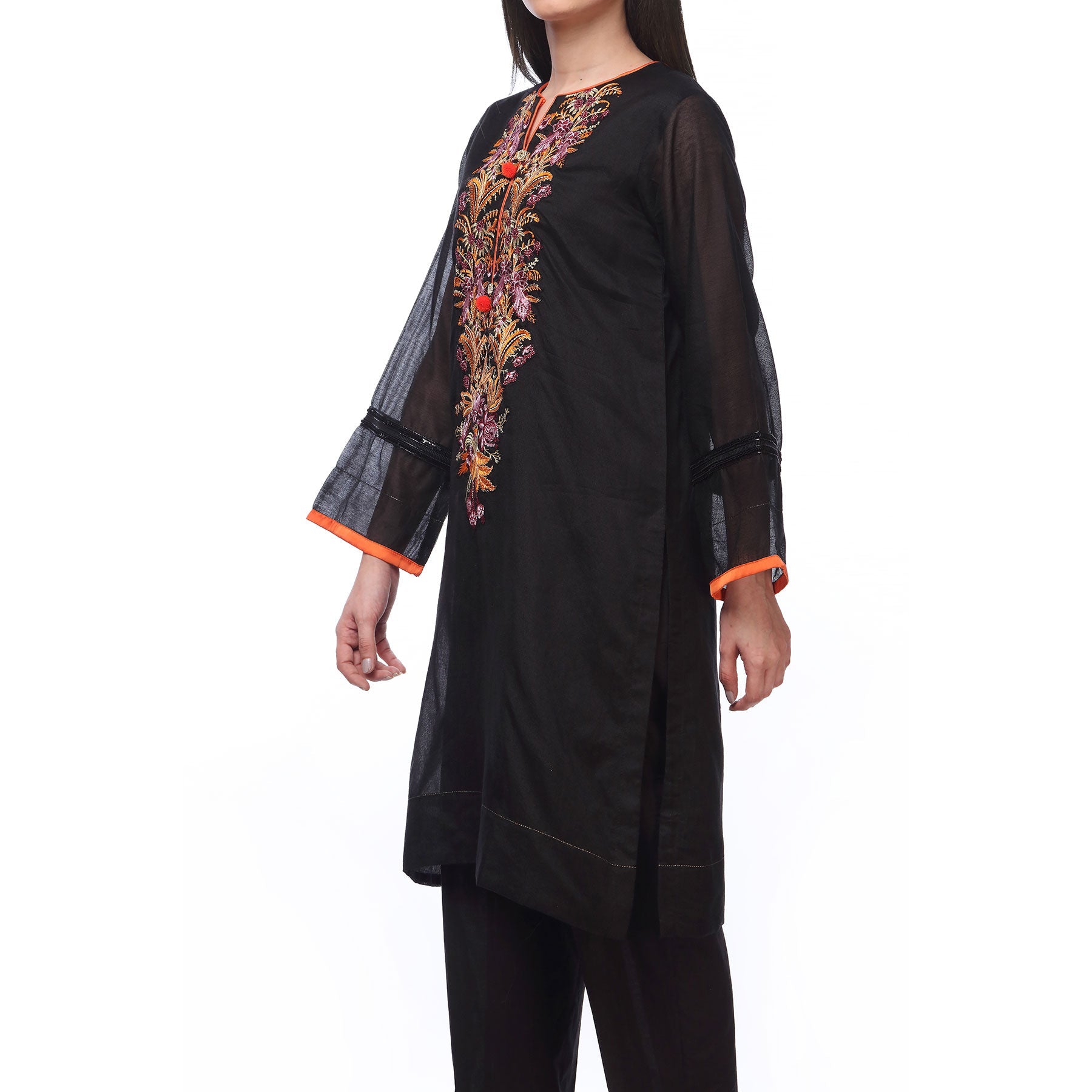 Black Color Embellished Cotton Net Shirt PS2241