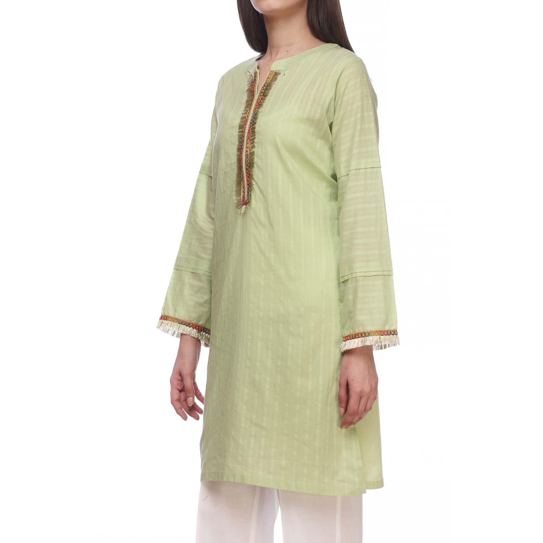 Green Color Embellished Self Jacquard Shirt PS2290