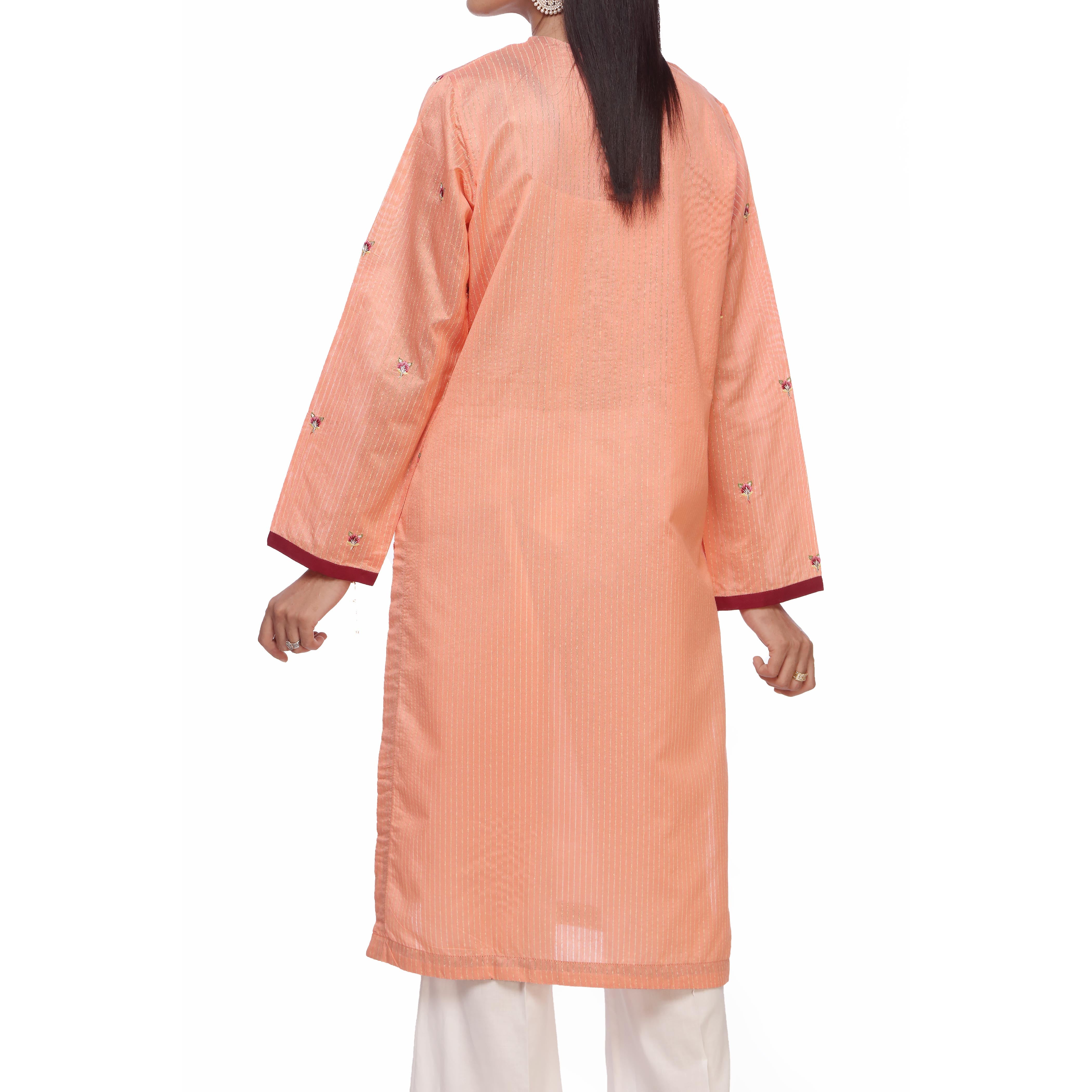 Peach Embellished Net karandi Shirt PS2296